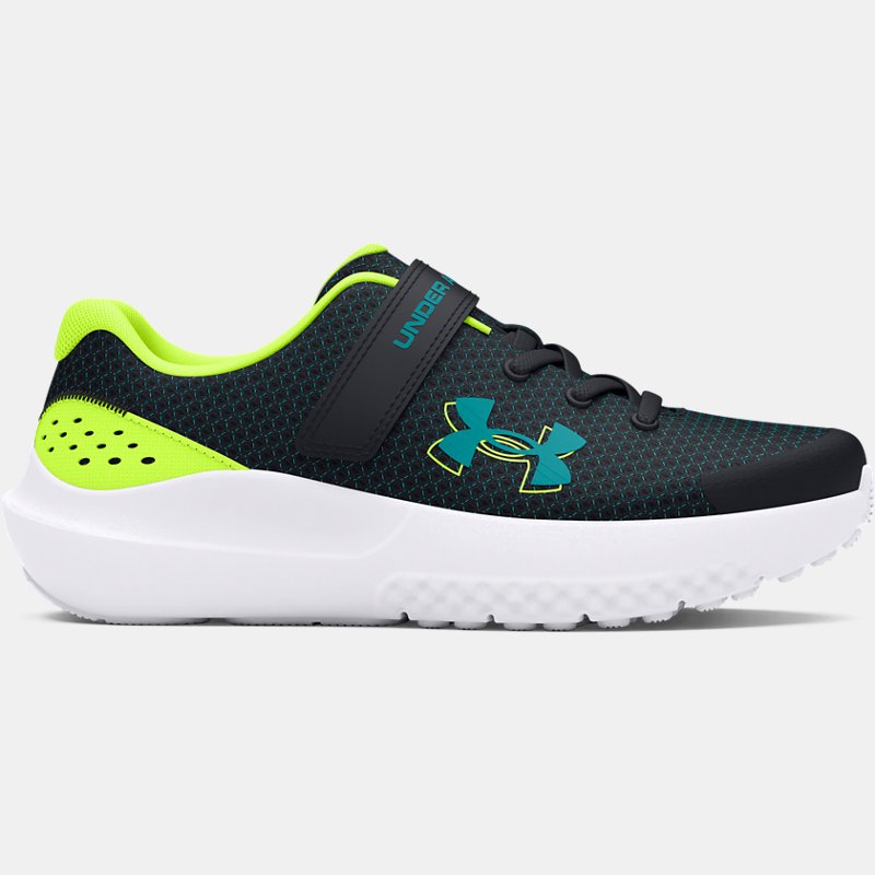 Boys' Pre-School Under Armour Surge 4 AC Running Shoes Black / High Vis Yellow / Circuit Teal 31